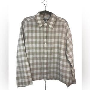 Nine & Company Buffalo Check Top Blouse Linen Drawstring/Cotton Blend